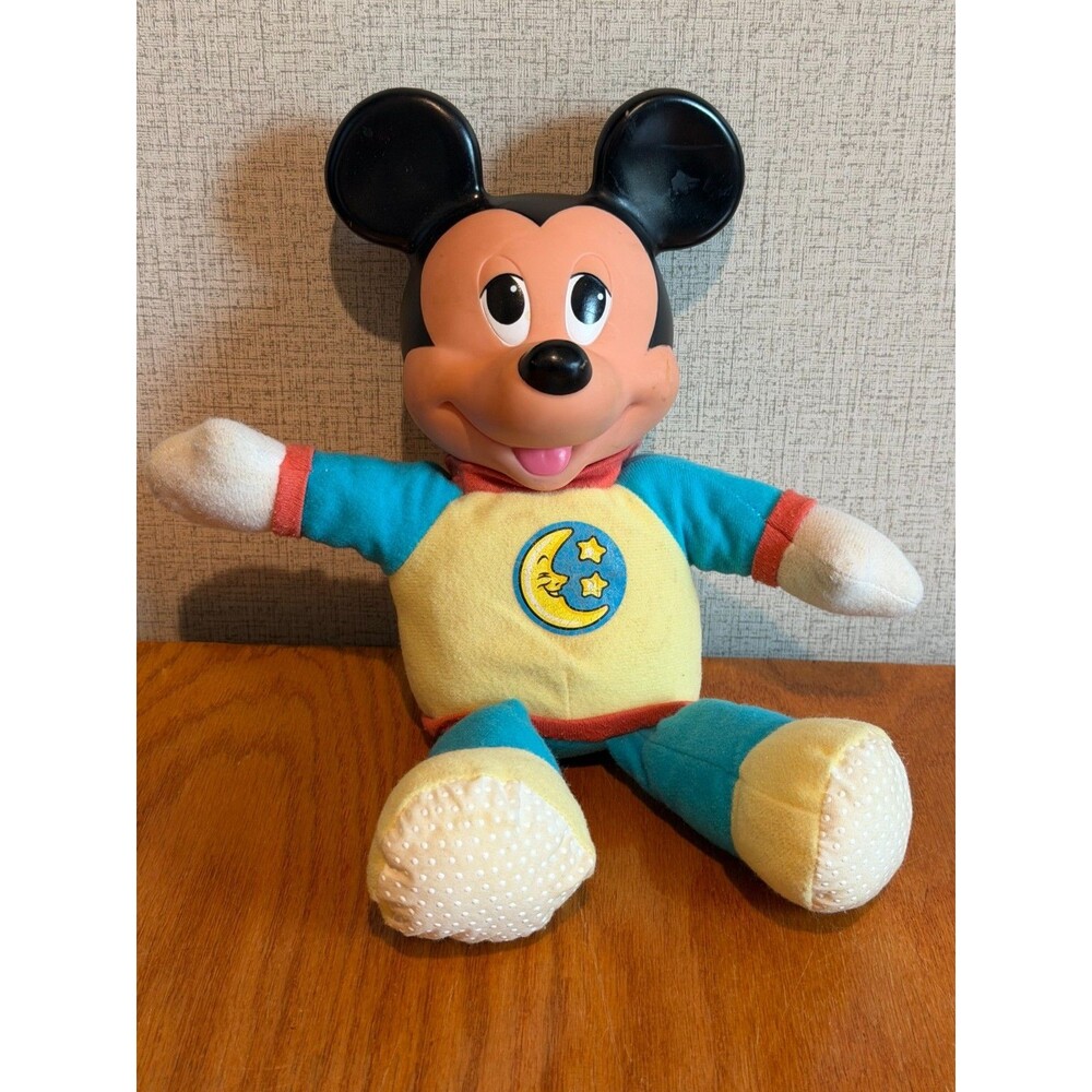 Vintage 1990 Mickey Mouse Plush Toy Mattel Disney Pajamas Star Moon Sleep